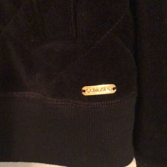 CK L Quilted Front Black Gold Tone Full Zip Velour Bomber Jacket - Picture 5 of 8